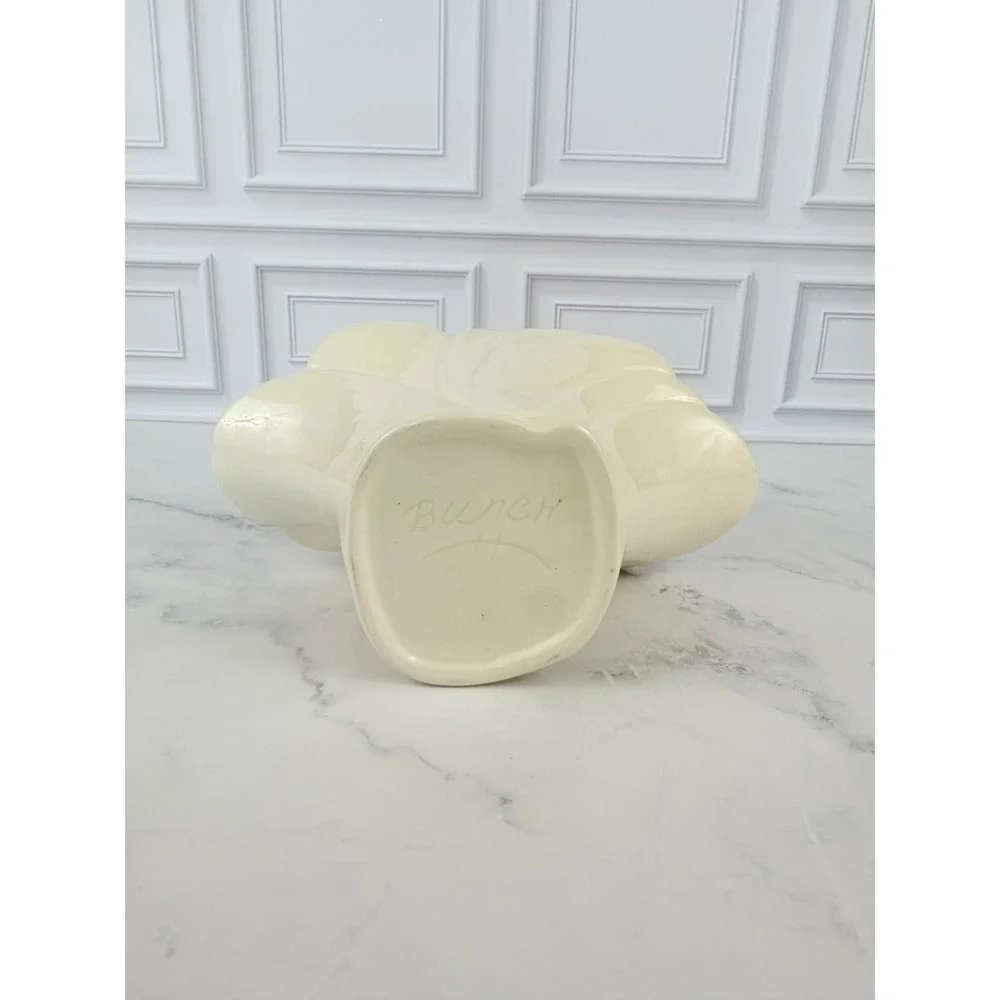 VTG Hand Glazed Ceramic White Basket 7 1/2 tall X 4 1/2 wide X 9